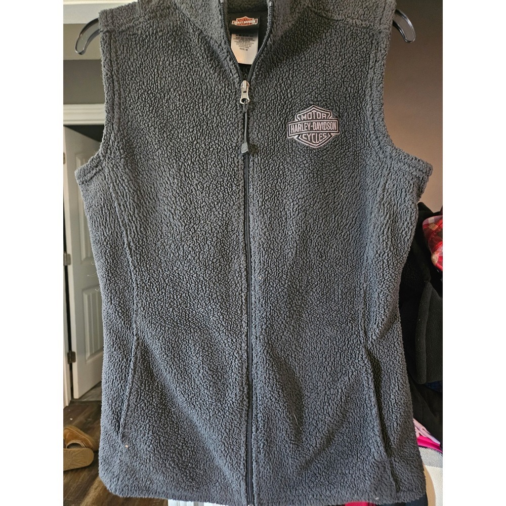 Harley-Davidson Womens Moto Grunge Sherpa Fleece Vest Charcoal Grey Full Zip M